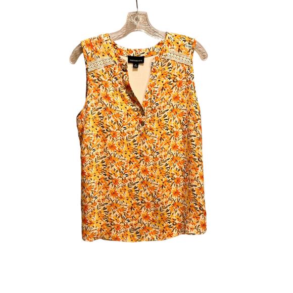 Fortune + Ivy Sarsa Floral Yellow Sleeveless Embroidered Blouse M - Picture 1 of 6